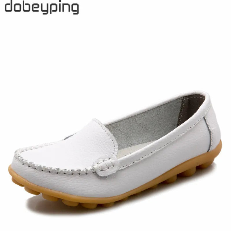 Dobeyping New Spring Autumn Shoes Woman Genuine Leather Women Flats Slip on Women Loafers Moccasins Female Shoe Plus Size 35-44