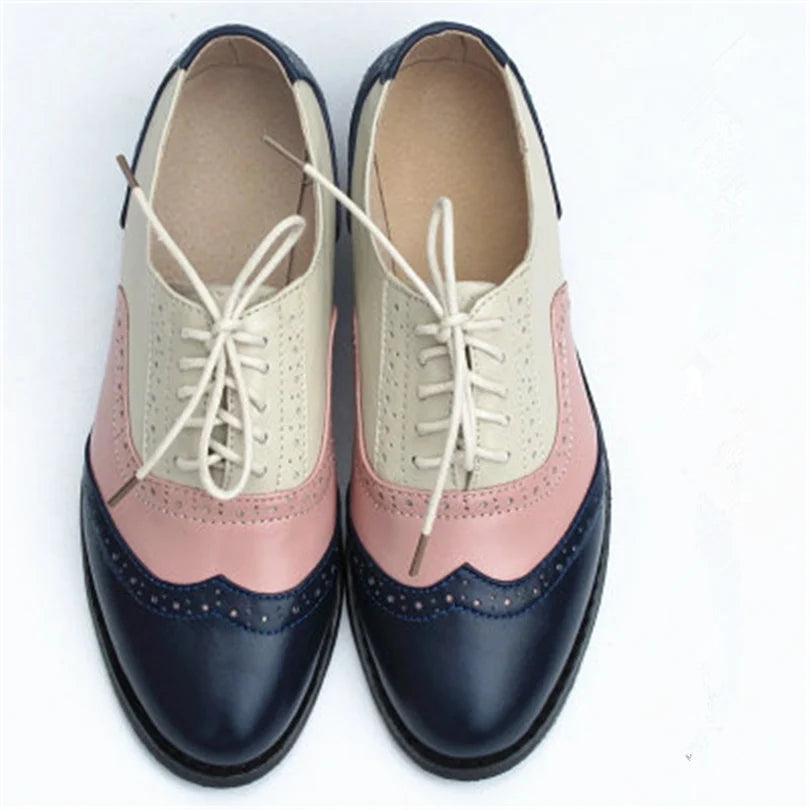 Women's Genuine Natural Leather Oxfords Brogues Elegant Designer Shoes Woman Luxury Comfortable Casual Footwear Loafers