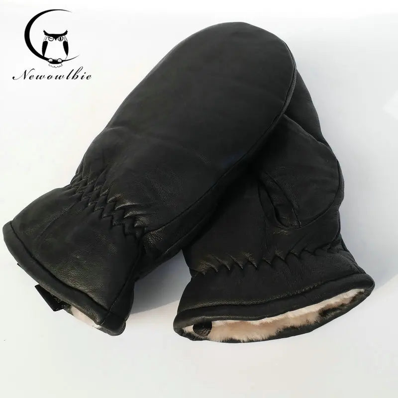 Men's  Gloves Leather Warm Outdoor in Winter Double Layer Sheepskin Windproof Waterproof Thickening to Resist Minus 30 Degrees