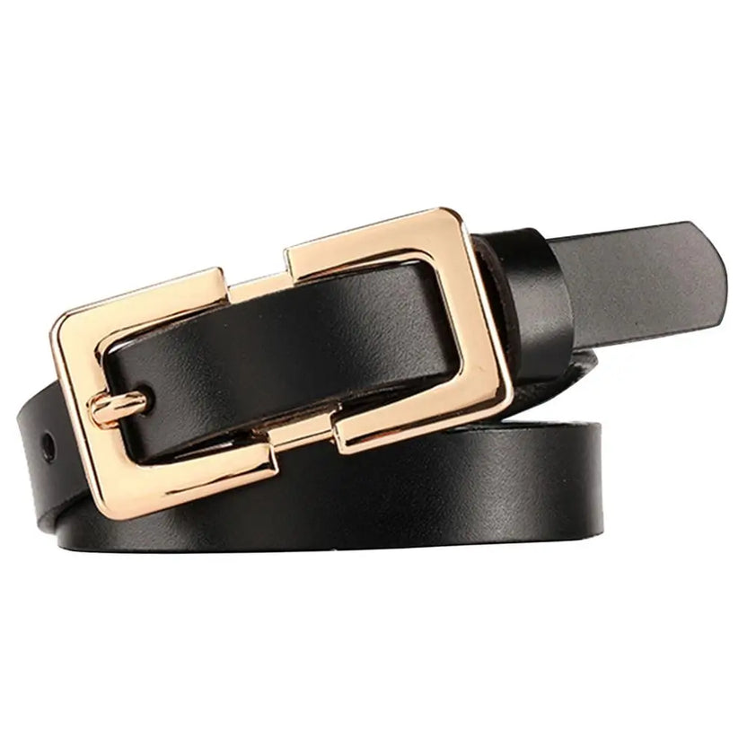 Ladies Soft Genuine Leather Belts Girls Gold Buckles Metal Female Retro Thin Belt for Women Jeans 1.5cm Wide LDFC004