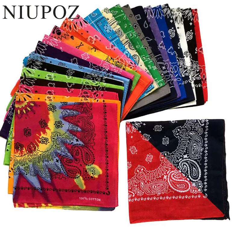 New Fashion Hip Hop 100% Cotton Bandana Square Scarf 55cm*55cm Black Red Paisley Headband Printed for Women/Men/Boys/Girls