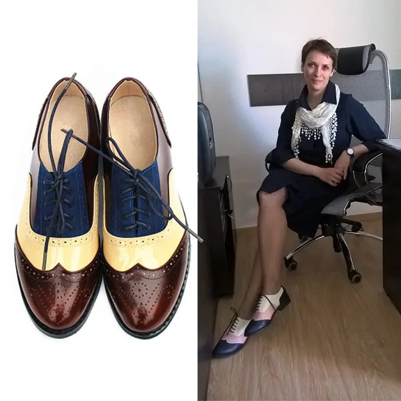 Women's Genuine Natural Leather Oxfords Brogues Elegant Designer Shoes Woman Luxury Comfortable Casual Footwear Loafers