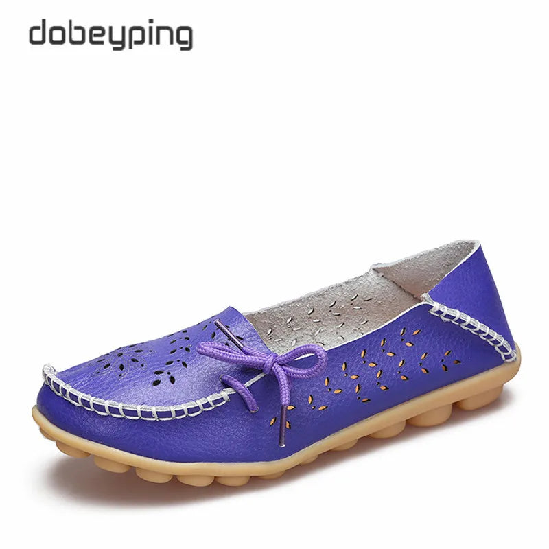Women's Casual Shoes Genuine Leather Woman Loafers Slip-On Female Flats Moccasins Ladies Driving Shoe Cut-Outs Mother Footwear