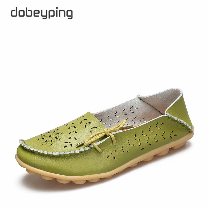 Women's Casual Shoes Genuine Leather Woman Loafers Slip-On Female Flats Moccasins Ladies Driving Shoe Cut-Outs Mother Footwear