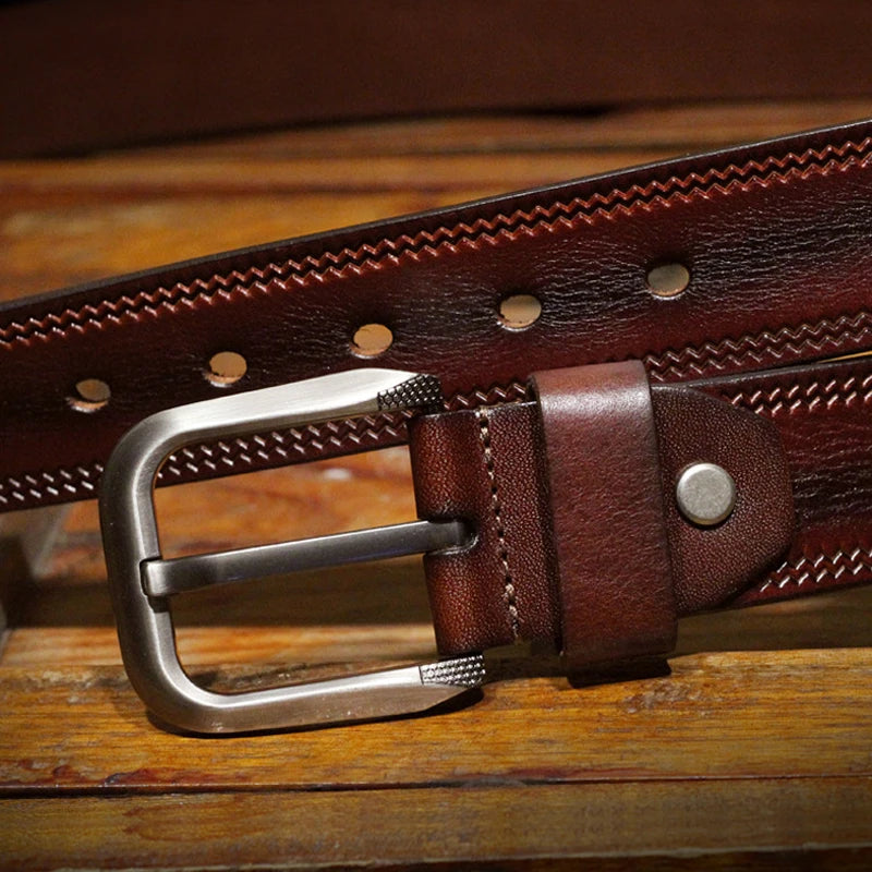 3.8CM Mens Cowskin Belts Luxury Full Grain Cowhide Genuine Leather Belt High Quality Pin Buckle Strap for Jeans Ceintures Cintos
