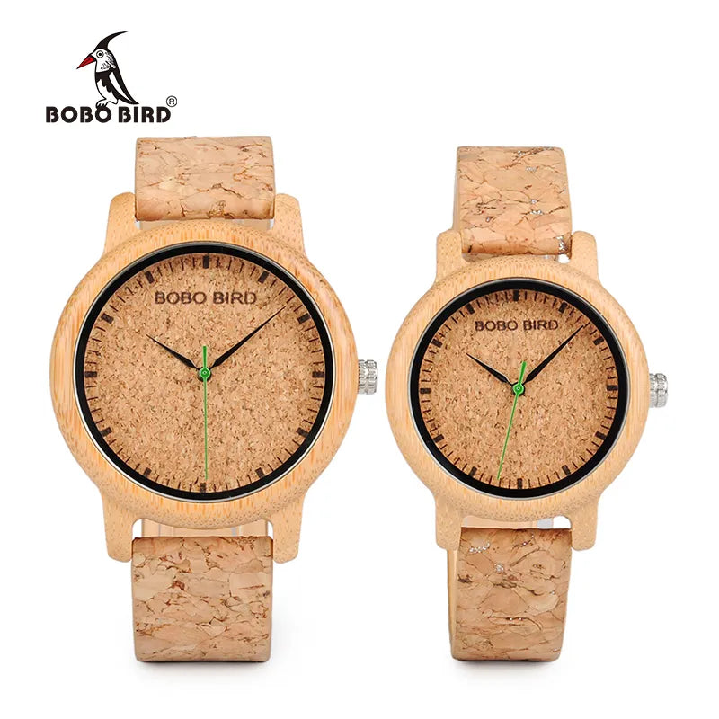 Relojes para parejas BOBO BIRD, relojes de madera, correa de corcho hecha a mano, reloj de bambú para mujer, de lujo en caja, logotipo personalizado, envío directo