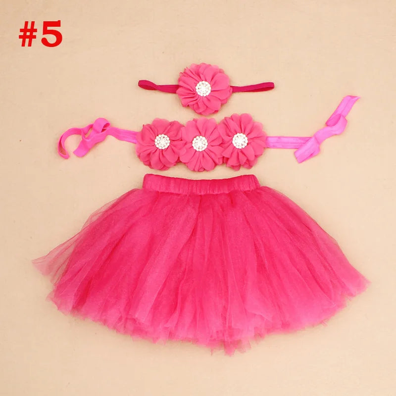 New Princess Baby Tutu Skirt With Matching Flower Headband and Bra Top Little Girl Tutus Photo Props Costume Outfit TS067