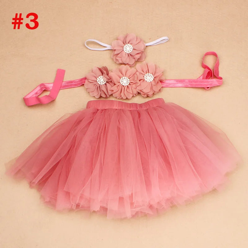 New Princess Baby Tutu Skirt With Matching Flower Headband and Bra Top Little Girl Tutus Photo Props Costume Outfit TS067