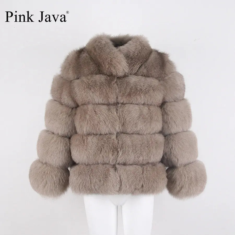 Pink Java QC8139 New Arrival Women Winter Thick Fur Coat Real Fox Fur Jacket High Quality Fox Coat Stand Collar Outfit Luxury