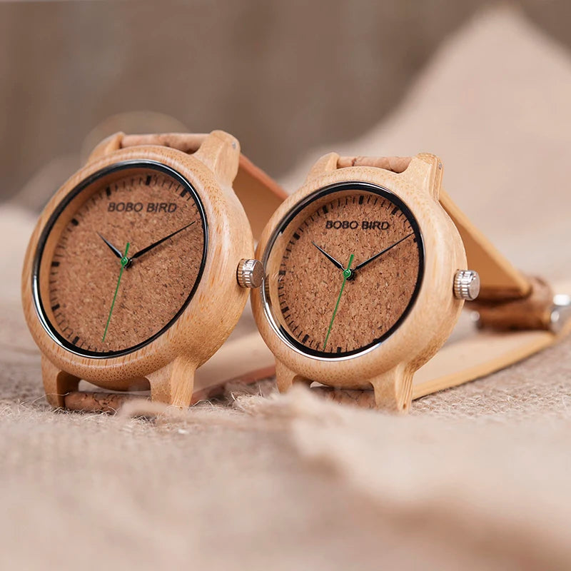 Relojes para parejas BOBO BIRD, relojes de madera, correa de corcho hecha a mano, reloj de bambú para mujer, de lujo en caja, logotipo personalizado, envío directo