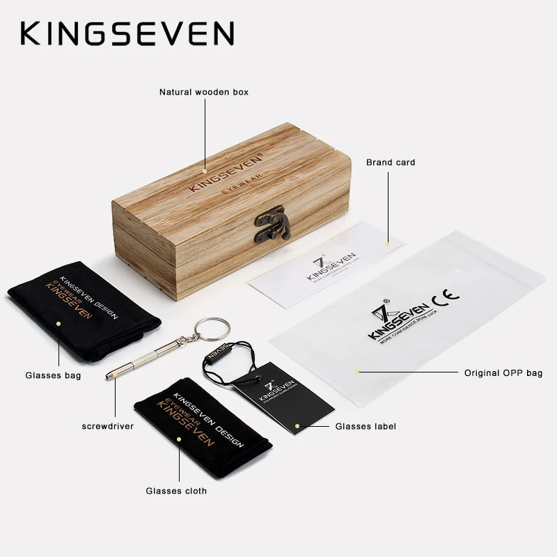 KINGSEVEN 2024 Luxury Walnut Wood Sunglasses Polarized Wooden Brand Designer Rimless Mirrored Square Sun Glasses for Women/Men