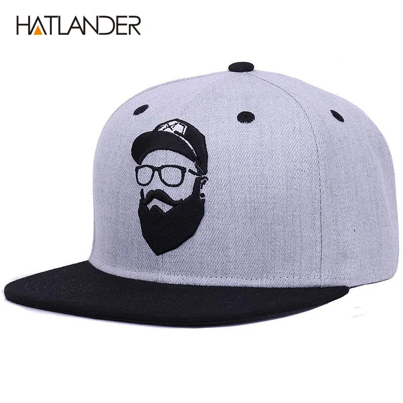 [HATLANDER]Original Grey Cool Hip Hop Cap Men Women Hats Vintage Embroidery Character Baseball Caps Gorras Planas Bone Snapback