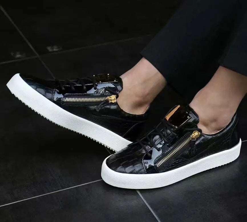 2019 Brand Male Comfortable Metal Loafers Men Casual Shoes Party Dress Shoes Men Flats Lace-Up Sneakers Black Color Big Size