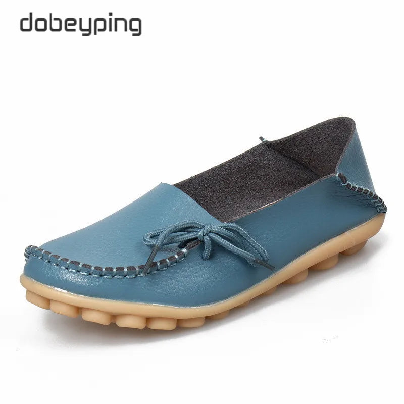 New Moccasins Women Flats 2026 Autumn Woman Loafers Genuine Leather Female Shoes Slip on Ballet Bowtie Women's Shoe Size 35-44