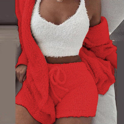 Knit Sleepwear Pajamas for Women's Lingerie 3 Piece Set
