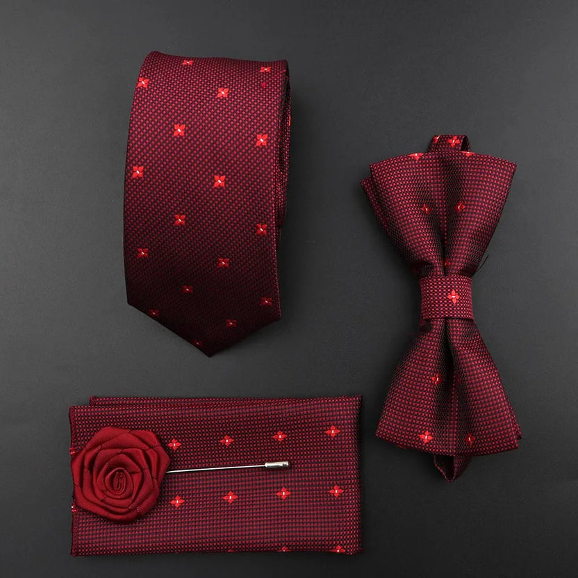 Juego de corbata y pajarita de seda de color sólido para hombre, tejido jacquard de poliéster, estilo vintage rojo azul para novio, negocios, bodas y fiestas
