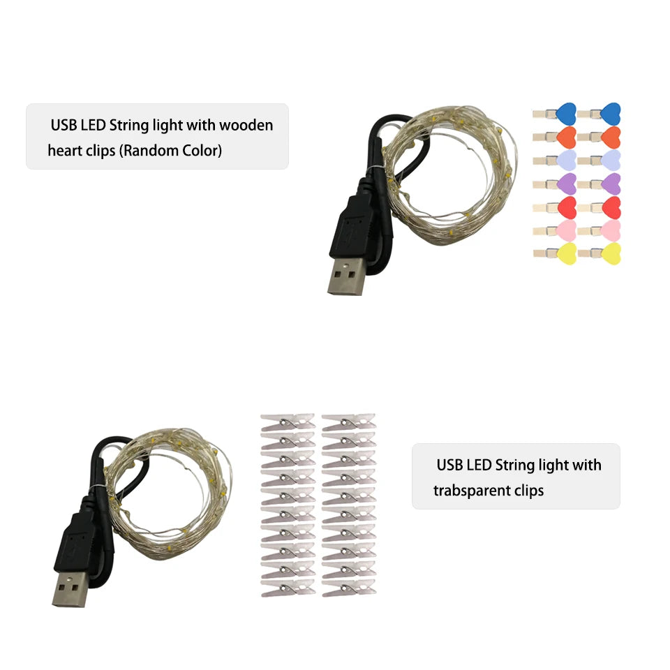 LED Fairy String Lights with Photo Clips 5M-10M USB or Battery Operated
