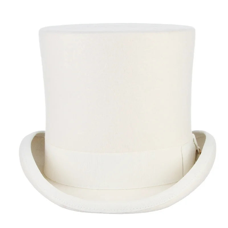 GEMVIE Haut-de-forme 17 cm en 100 % feutre de laine castor, chapeau haut de forme, melon, cylindre pour femmes et hommes, costume de Chapelier fou, chapeau de magicien