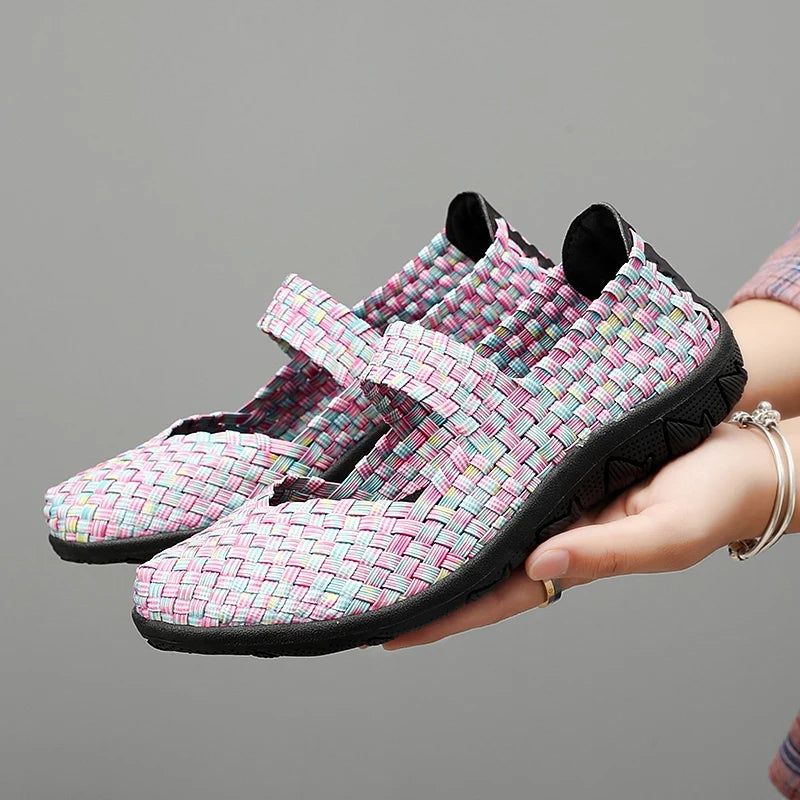 Womens Flats Shoes Slip on Fashion Woven Sneakers Casual Breathable Summer Tenis ComfortWomen Walk Shoes Female Zapatos De Mujer