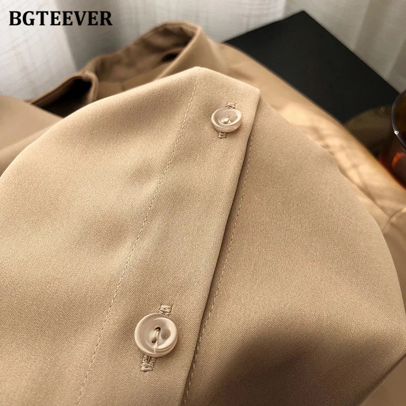 BBTEEVER 2020 New Chic Women Satin Shirts Long Sleeve Solid Turn Down Collar Elegant Office Ladies Workwear Blouses Female