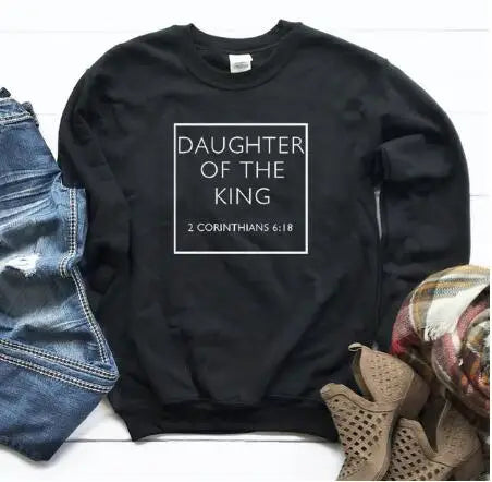 Bluza "Córka Króla" Christian Sweatshirt Casual Lover Werset z Biblii Slogan Bluzy z kapturem Nadzieja Miłość Odzież religijna Bluza bez kaptura Zestawy