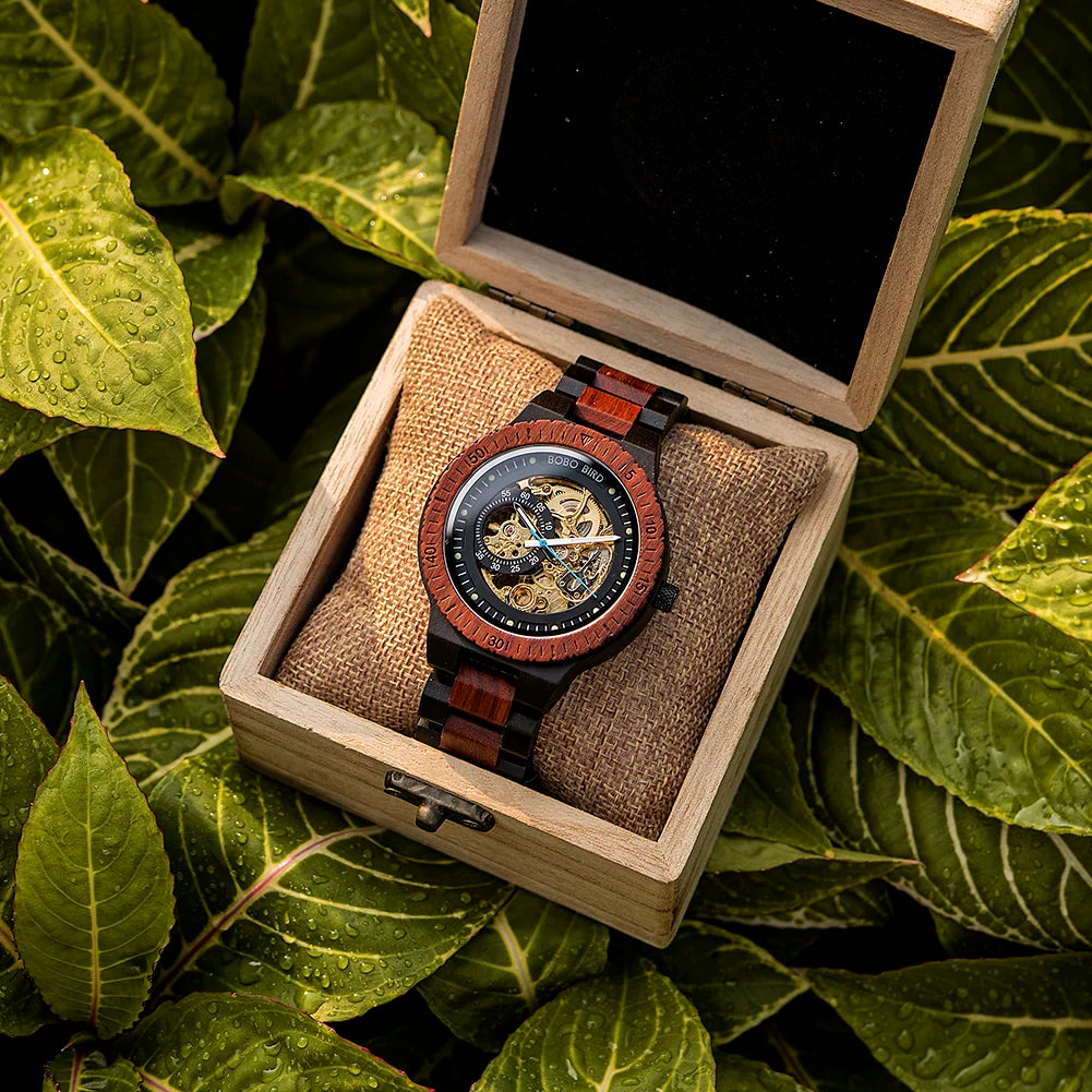 BOBO BIRD Wooden Mechanical Automatic Wristwatch for Men with Luminous Hands