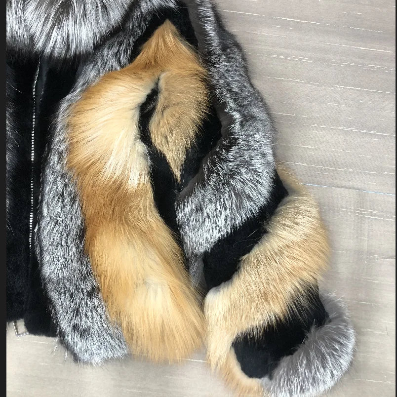 Chaqueta de piel de zorro real para mujer, cálida y elegante para el invierno