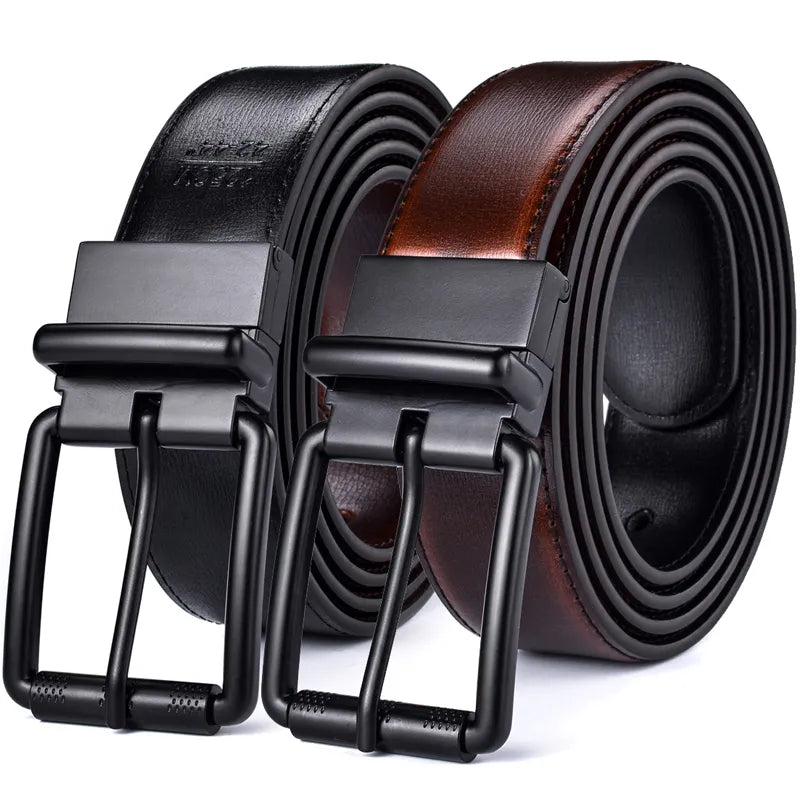 1Pcs Men's Leather Reversible Belt Roller Buckle 34mm Wide 1 Reverse for 2 Colors Suitable for Pairing Casual Jean