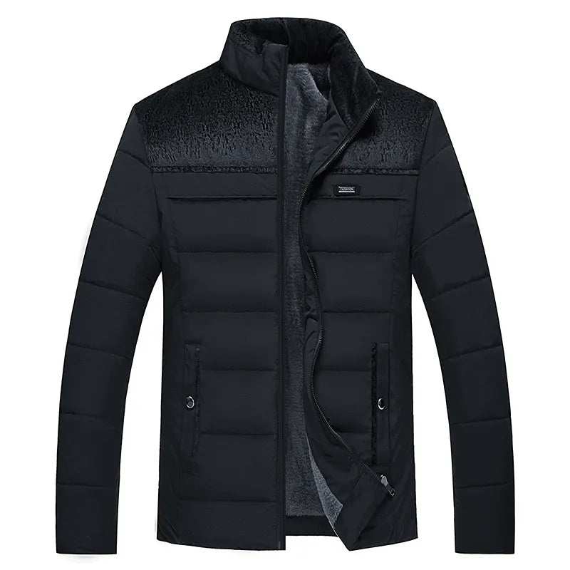 Parka acolchada de felpa con cuello alzado para hombre, chaqueta de invierno, abrigo tipo parker grueso y cálido con cremallera para hombre