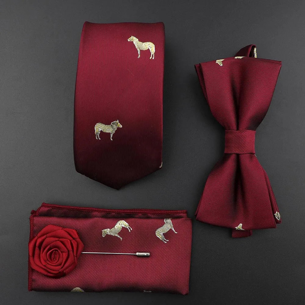 New Solid Color Silk Men Tie Set Polyester Jacquard Woven Necktie Bowtie Suit Vintage Red Blue for Groom Business Wedding Party