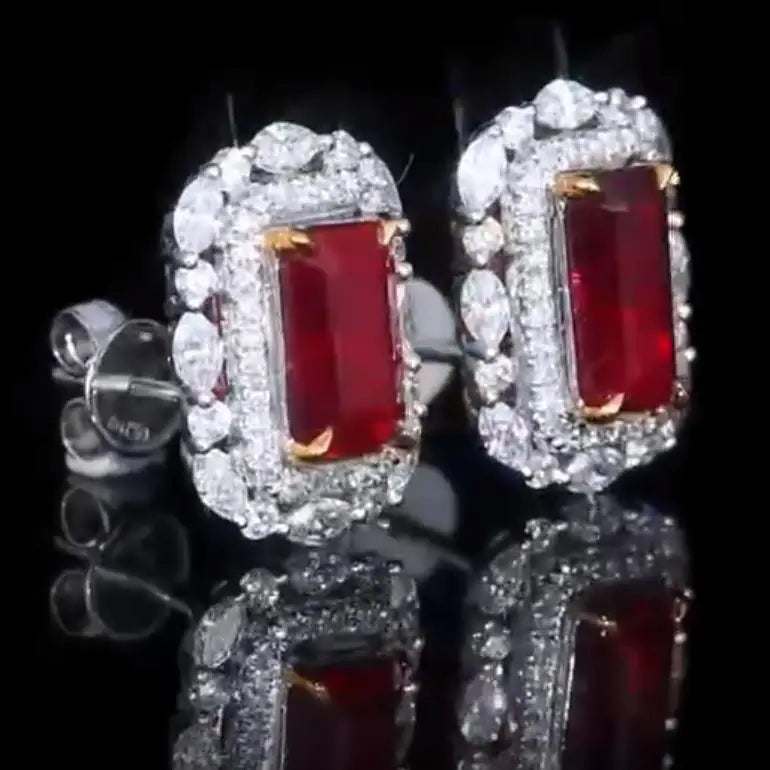 Pendientes de rubí sangre de pichón sin tratamiento térmico a buen precio, joyería con certificado AIGS, pendientes de botón de rubí sangre de pichón de 2.54ct sin tratamiento térmico