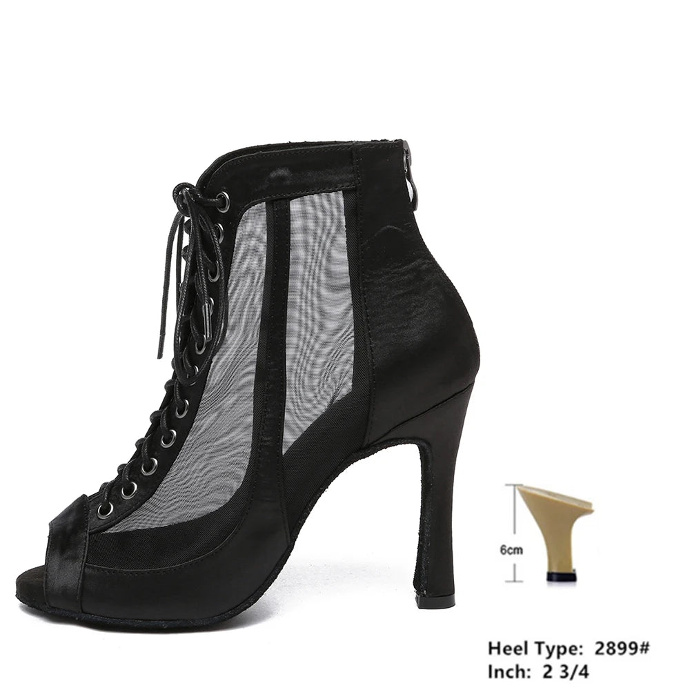 Botas de baile profesional LUOQIAO de satén con tacón medio para salón y ritmos latinos