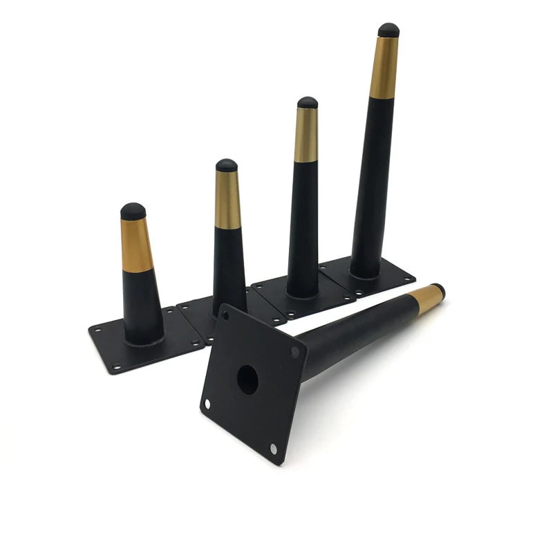 4Pcs Furniture Table Legs Black Gold Metal Tapered Feet for Sofa Cupboard Wardrobe TV Cabinet Chair 10-45cm With Mounting Screws