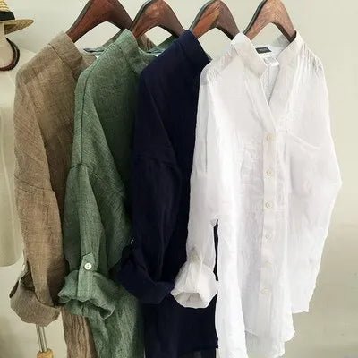 Thin Cotton Linen Sunscreen Shirt Women Elegant Vintage Long Sleeve Blouse Women Streetwear Casual Blusas Beach Tops