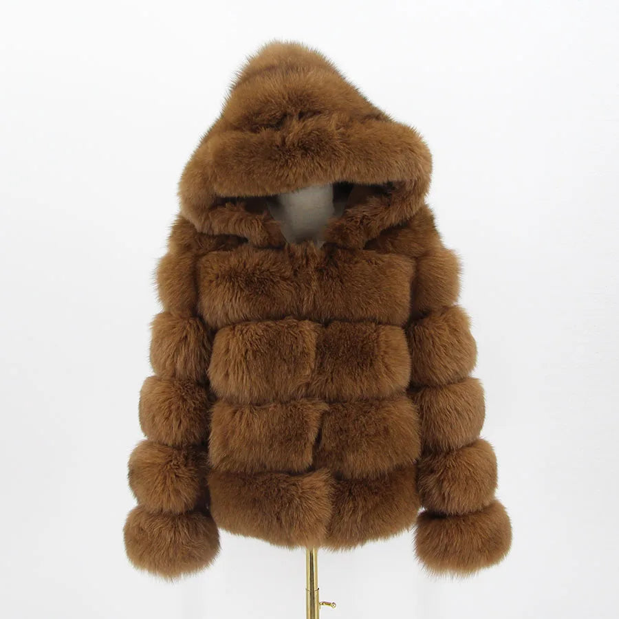 Pink Java QC8143 New Arrival Women Coat Winter Real Fox Fur Coats Hood Jacket Natural Fur Clothes Hot Sale High Quality