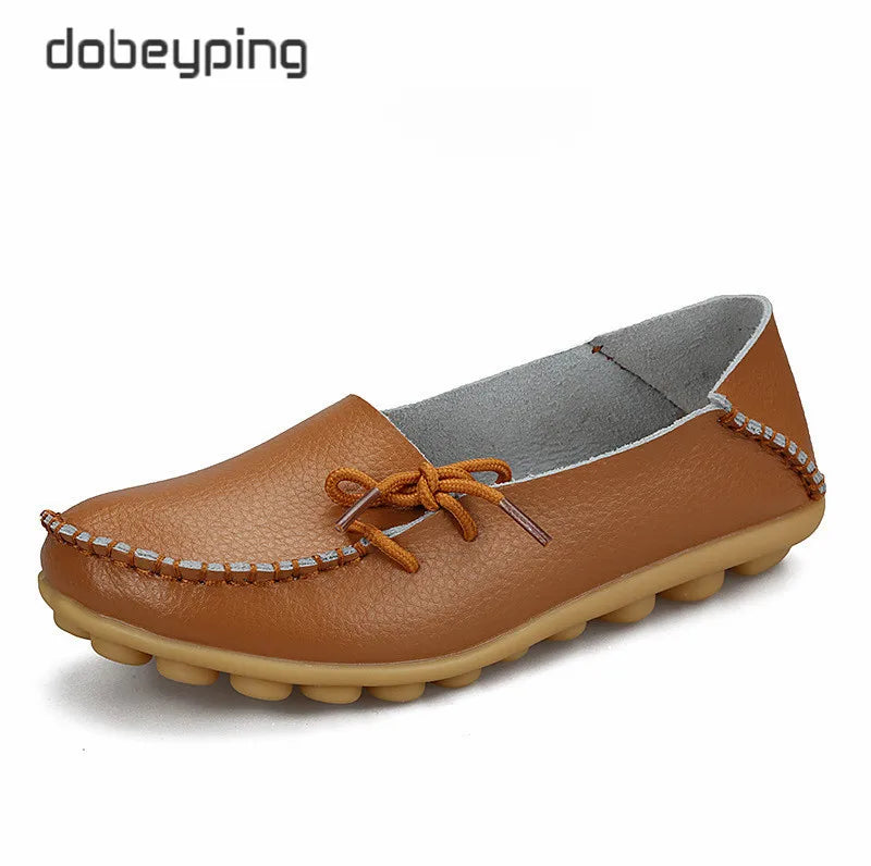 New Moccasins Women Flats 2026 Autumn Woman Loafers Genuine Leather Female Shoes Slip on Ballet Bowtie Women's Shoe Size 35-44