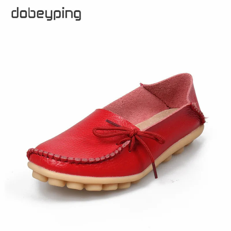 Nowe mokasyny damskie 2026 jesienne damskie loafersy buty ze skóry naturalnej wsuwane baleriny z kokardką buty damskie rozmiar 35-44