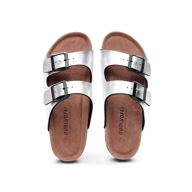 2022 New Men's PU Leather Mule Clogs Slippers High Quality Soft Cork Two Buckle Slides Footwear for Men Women Unisex 35-46