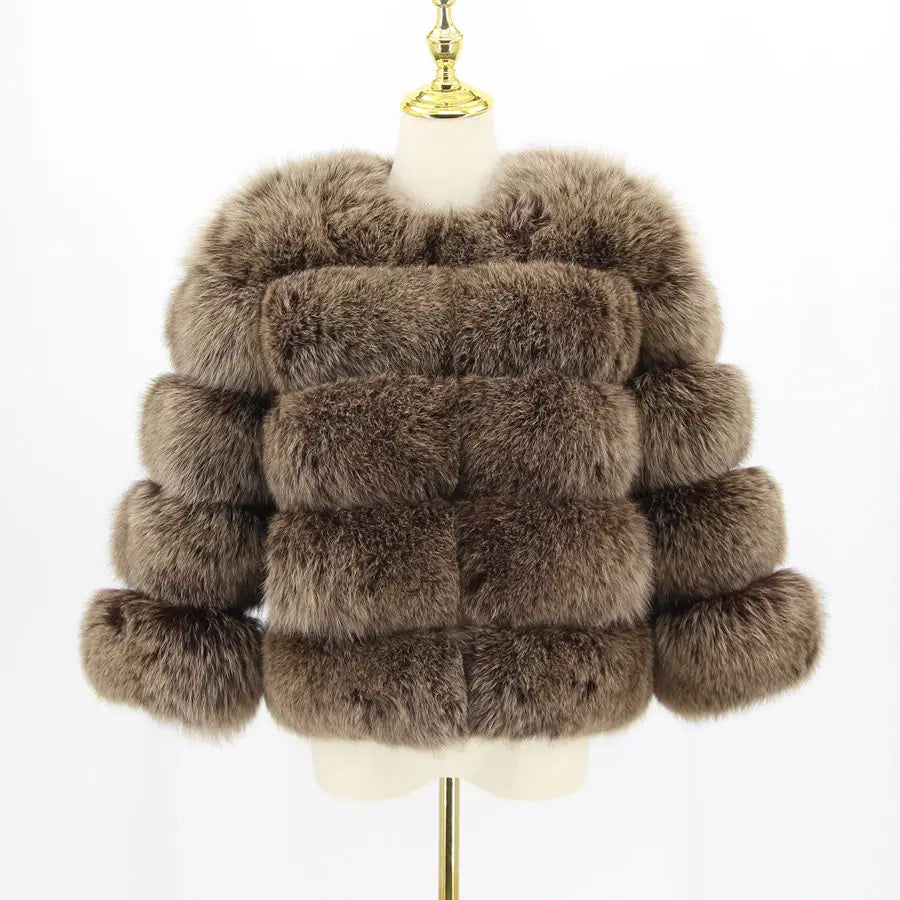 Pink Java QC1801 FREE SHIPPING Real Fox Fur Coat Women Winter Thick Fur Jacket Short Fur Coat Wholesale Genuine Fox Short Sleeve