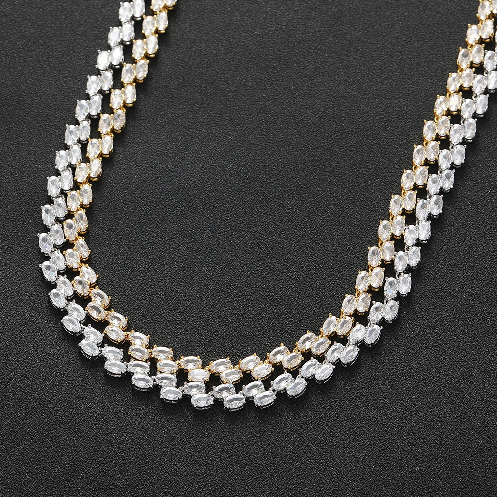 Brass CZ Tennis Chain Necklace with Cubic Zirconia for Men and Women