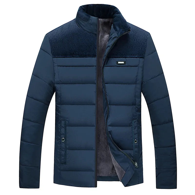 Parka acolchada de felpa con cuello alzado para hombre, chaqueta de invierno, abrigo tipo parker grueso y cálido con cremallera para hombre
