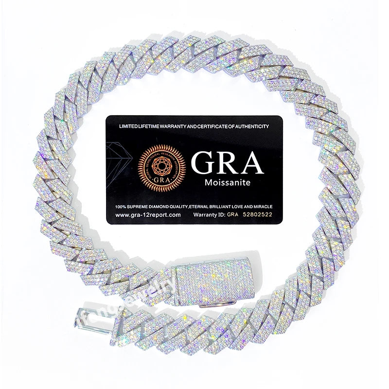 Precio económico, cadena de eslabones cubanos de moissanita de 10 mm, 12 mm, 14 mm, 15 mm, 18 mm, 20 mm, collar de cadena de eslabones cubanos "iced out" de plata de ley 925