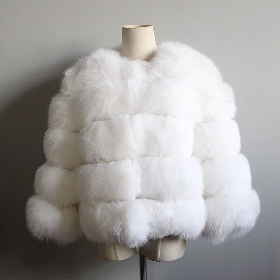 Pink Java QC1801 FREE SHIPPING Real Fox Fur Coat Women Winter Thick Fur Jacket Short Fur Coat Wholesale Genuine Fox Short Sleeve