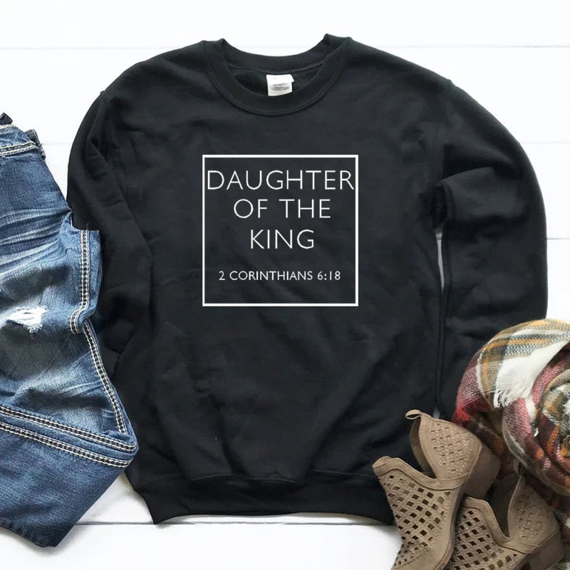 Bluza "Córka Króla" Christian Sweatshirt Casual Lover Werset z Biblii Slogan Bluzy z kapturem Nadzieja Miłość Odzież religijna Bluza bez kaptura Zestawy