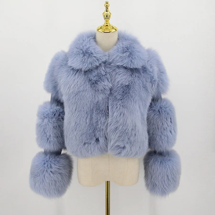 Pink Java QC19020  New Arrival Hot Sale  Real Fox Fur Coat Genuine Fur Jacket Women Coat Winter Thick Fur Real Leather