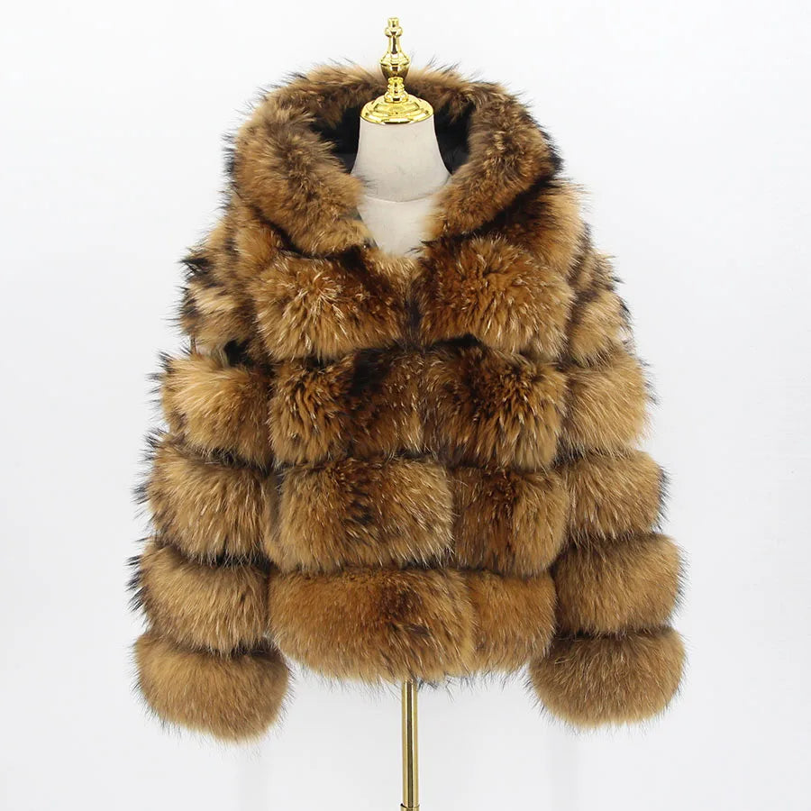 Pink Java QC8143 New Arrival Women Coat Winter Real Fox Fur Coats Hood Jacket Natural Fur Clothes Hot Sale High Quality
