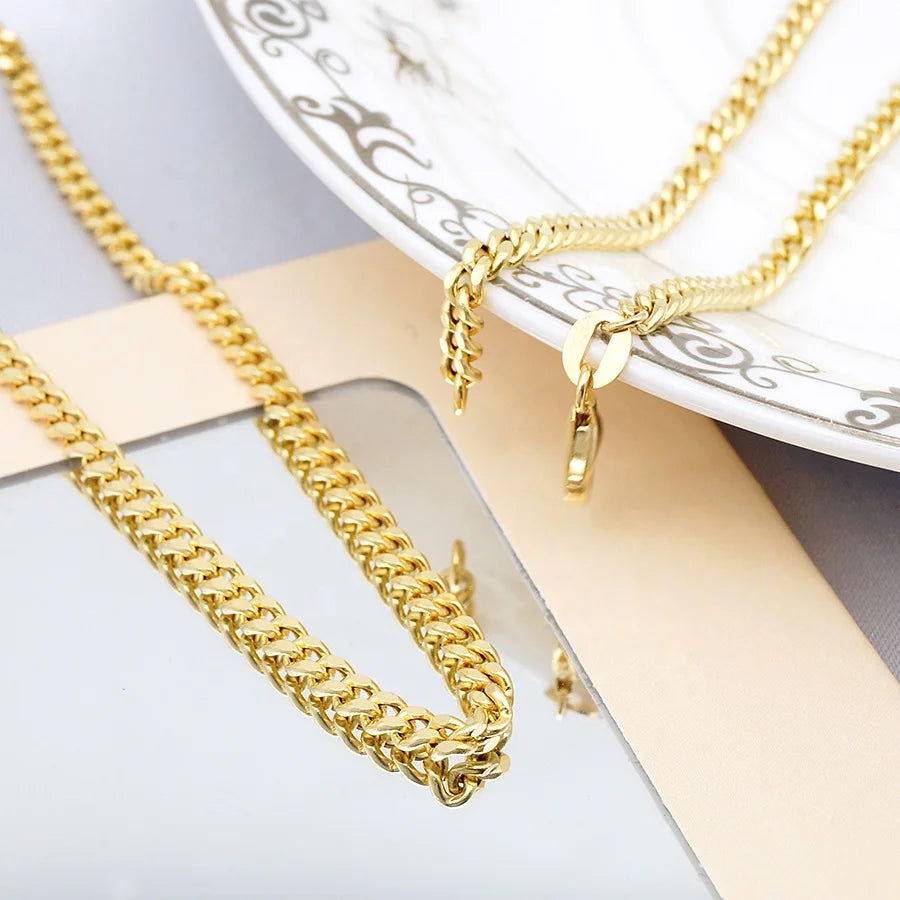 Genuine Solid Gold Chain 3mm Au750 Real Solid Gold Necklace 18K Pure Gold Chain for Men Curb Cuban LinkChains Wholesale