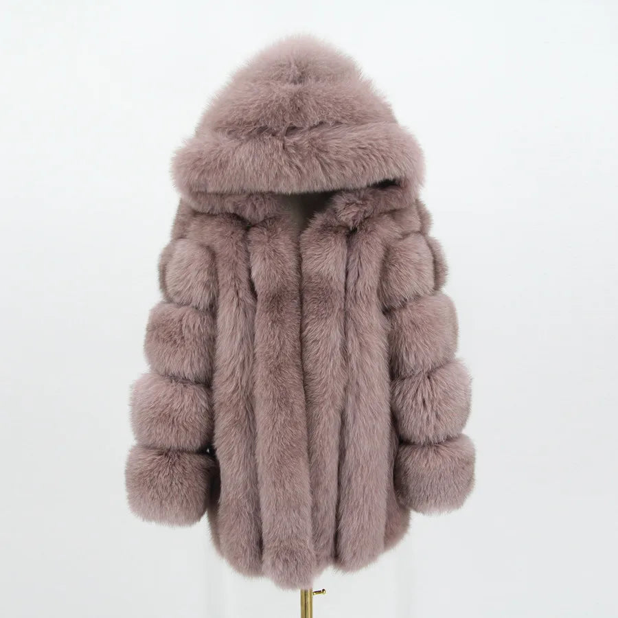 Pink Java QC8149 2018 New Model Women Real Fox Fur Coat Long Sleeves Hood Coat Genuine Fox Outfit High Quality