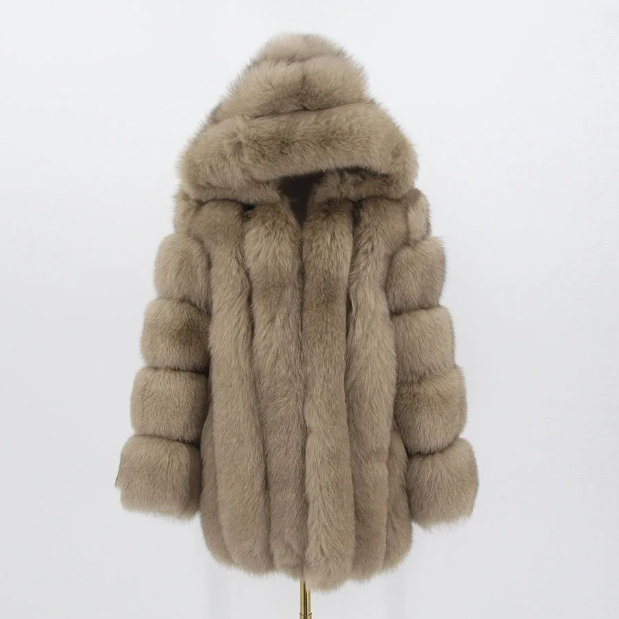 Pink Java QC8149 2018 New Model Women Real Fox Fur Coat Long Sleeves Hood Coat Genuine Fox Outfit High Quality