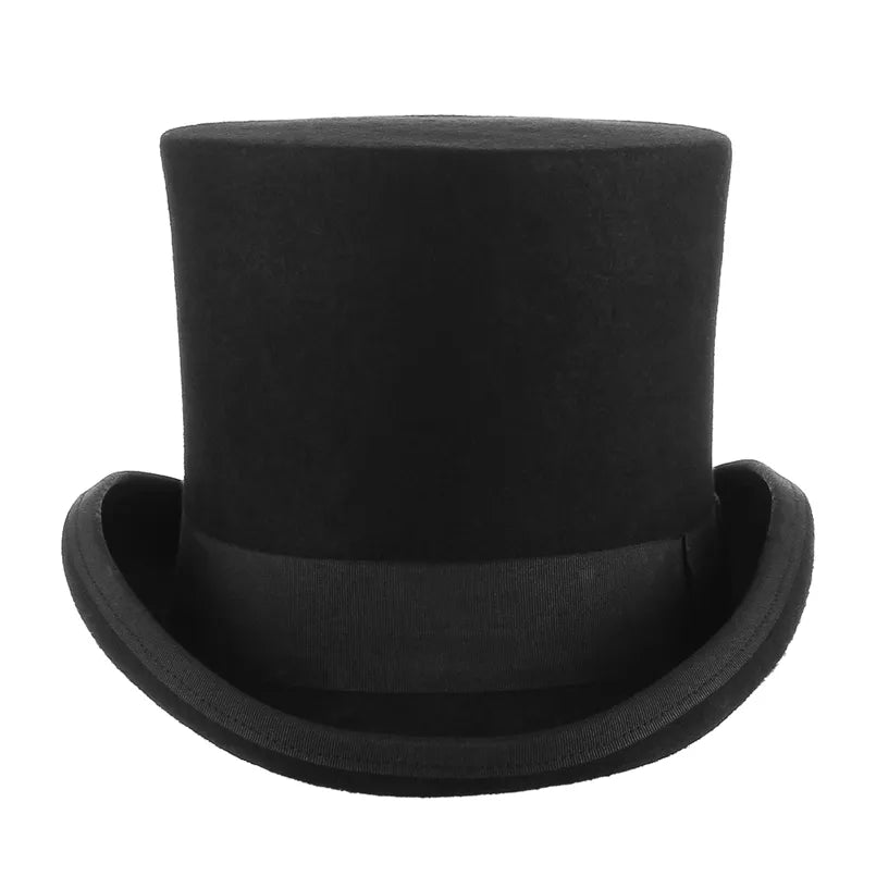 GEMVIE Haut-de-forme 17 cm en 100 % feutre de laine castor, chapeau haut de forme, melon, cylindre pour femmes et hommes, costume de Chapelier fou, chapeau de magicien